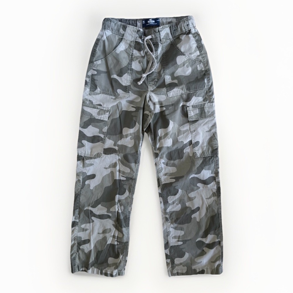 Hollister Gray Camo Cargo Jogger Pants Men's XS Short Drawstring Utility
